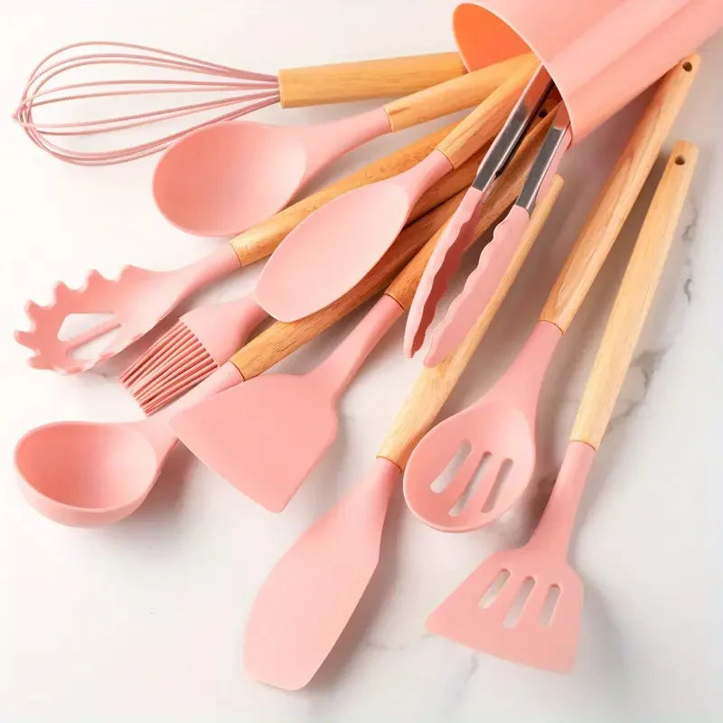 Kit-ustensiles-de-cuisine-en-silicone-vintage-rose