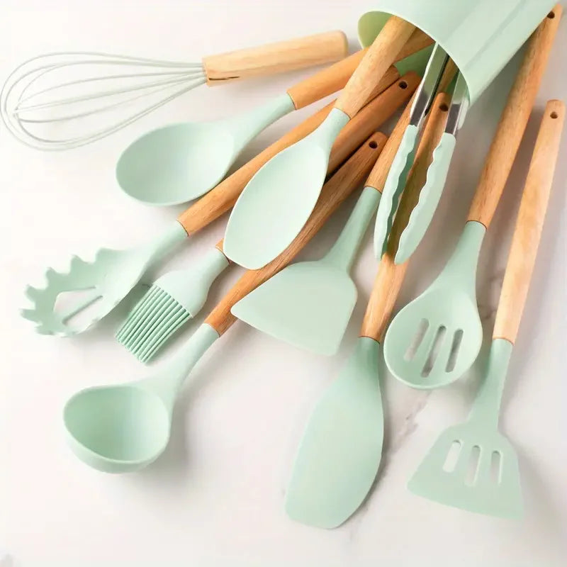 Kit-ustensiles-de-cuisine-en-silicone-vintage-vert-pale