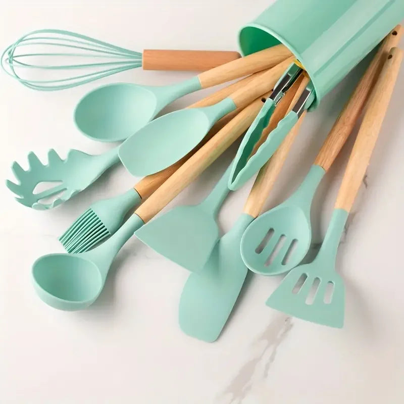 Kit-ustensiles-de-cuisine-en-silicone-vintage-vert