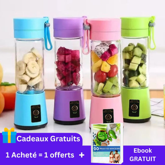 mini-mixeur-les-4-couleurs-sur-la-table-avec-fruit-et-legume